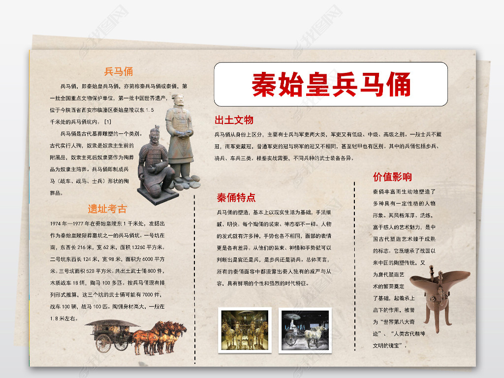 word电子小报中国世界文化遗产秦兵马俑下载-编号18909399-地理手抄报