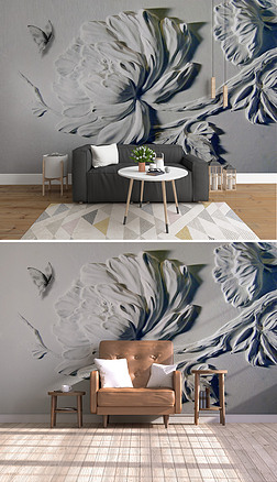 3d立体浮雕玫瑰花蝴蝶背景墙