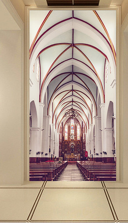 欧式教堂建筑玄关背景墙