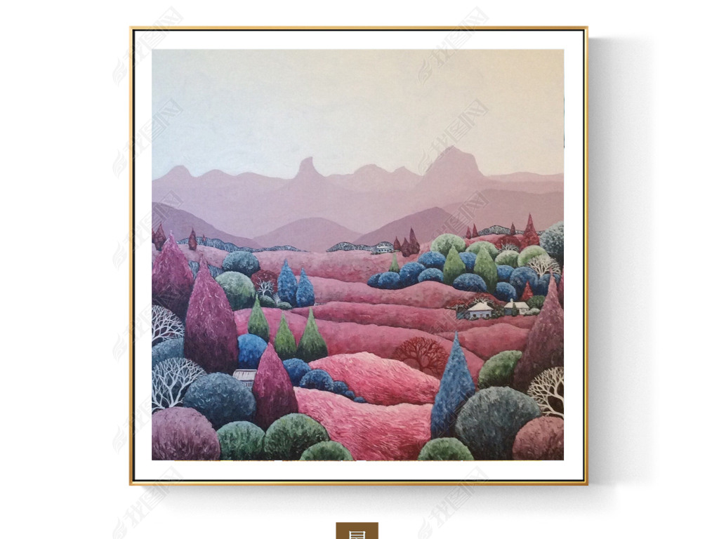 原创欧式梦幻彩色手绘树林田园风景油画装饰画无框画