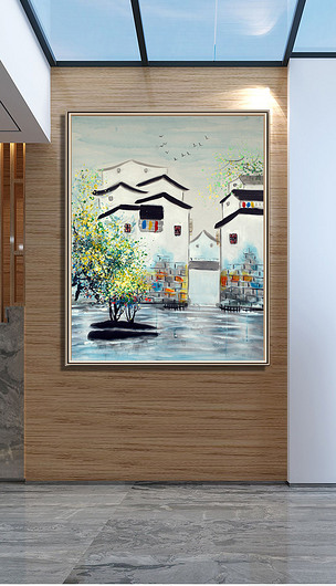 江南水乡建筑风景装饰画