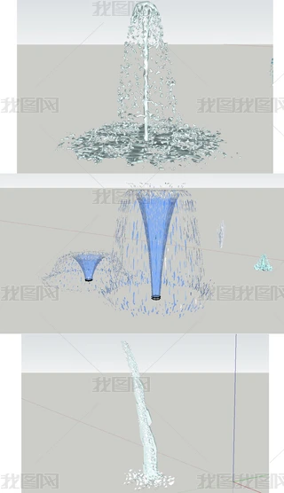 景观喷泉su素材建筑模型|水柱水花喷泉水SU单体模型