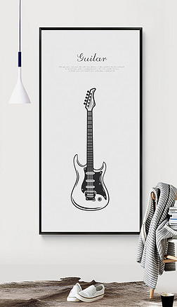 现代简约北欧黑白吉他客厅挂画装饰画