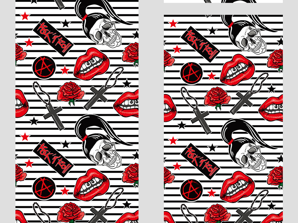 骷髅朋克摇滚无缝印花图案墙纸