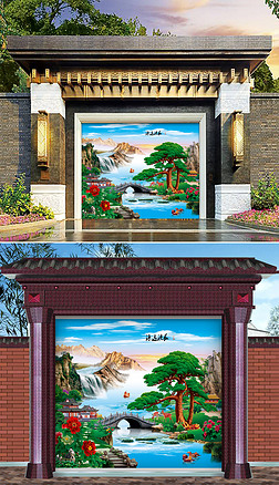 源远流长富水迎客高清壁画壁纸中堂画影壁墙
