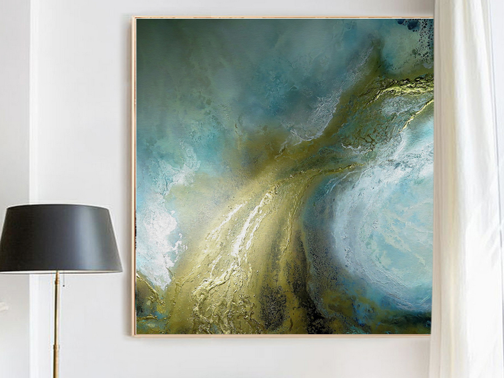 北欧简约抽象金箔油画现代艺术装饰画