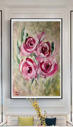 复古手绘花卉玫瑰装饰画|北欧复古手绘唯美玫瑰花卉油画装饰画无框画