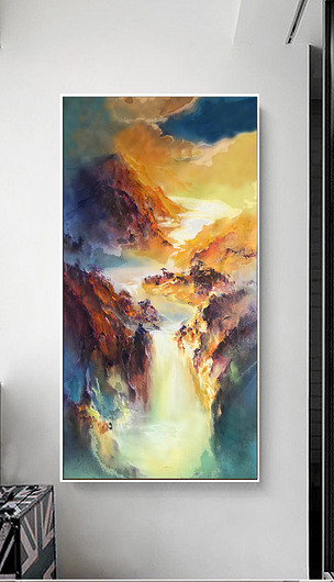 抽象画玄关装饰画新中式大理石纹山水油画