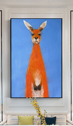 北欧小清新油画可爱装饰画装饰画|北欧简约手绘卡通可爱袋鼠抽象油画