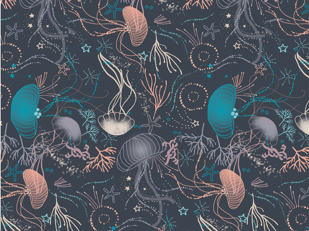 产品图案设计 服装/配饰印花图案 其它图案 > 水母水下海星神奇海洋