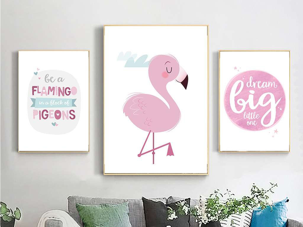 卡通火烈鸟英文装饰画