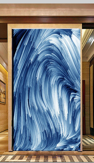 新中式蓝色抽象水墨玄关背景墙