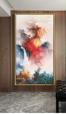 写意抽象山水风景油画中式玄关装饰画国画