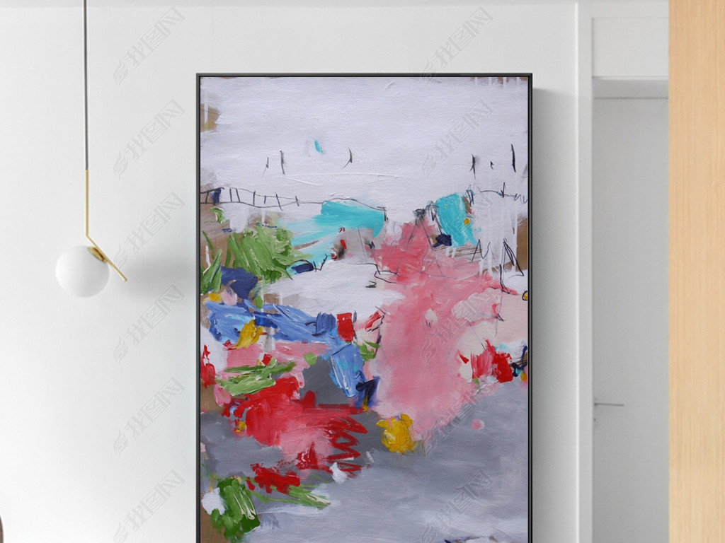 现代简约手绘抽象色彩色块线条墨迹家居装饰画