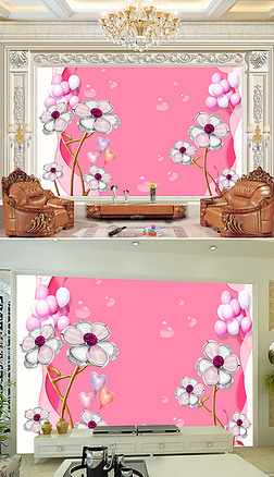 粉色少女背景墙背景墙|粉色少女珠宝花朵电视客厅背景墙