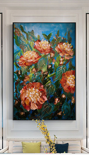 欧式复古手绘牡丹花卉油画抽象装饰画无框画