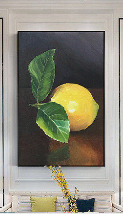 桌上柠檬水果静物写实油画装饰画无框画