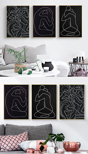 黑白线条人物抽象装饰画