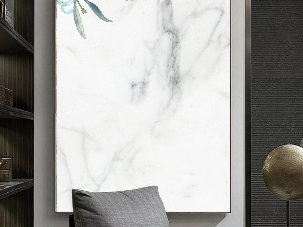 欧式大理石纹爵士白手绘花背景墙