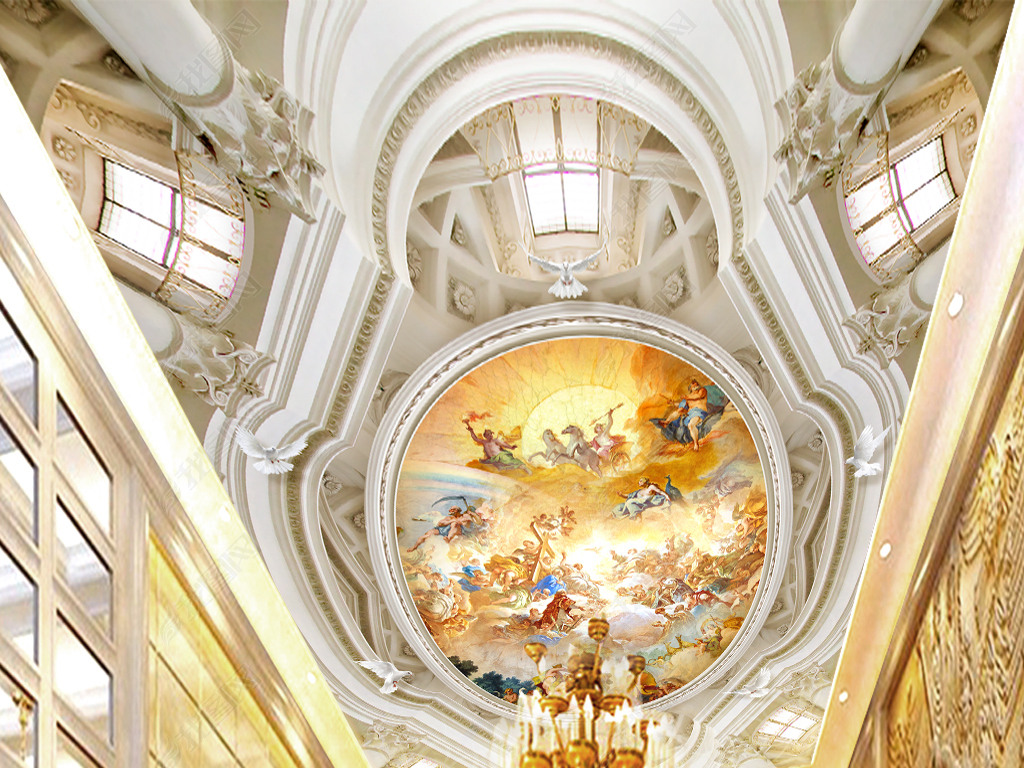 大型欧式建筑众神的福音奢华天顶壁画