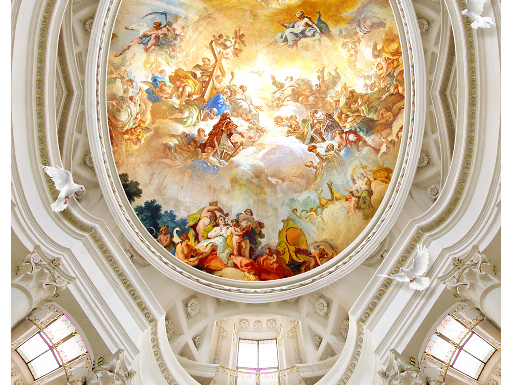 大型欧式建筑众神的福音奢华天顶壁画