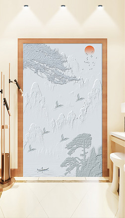 意境中国风水墨浮雕画玄关背景