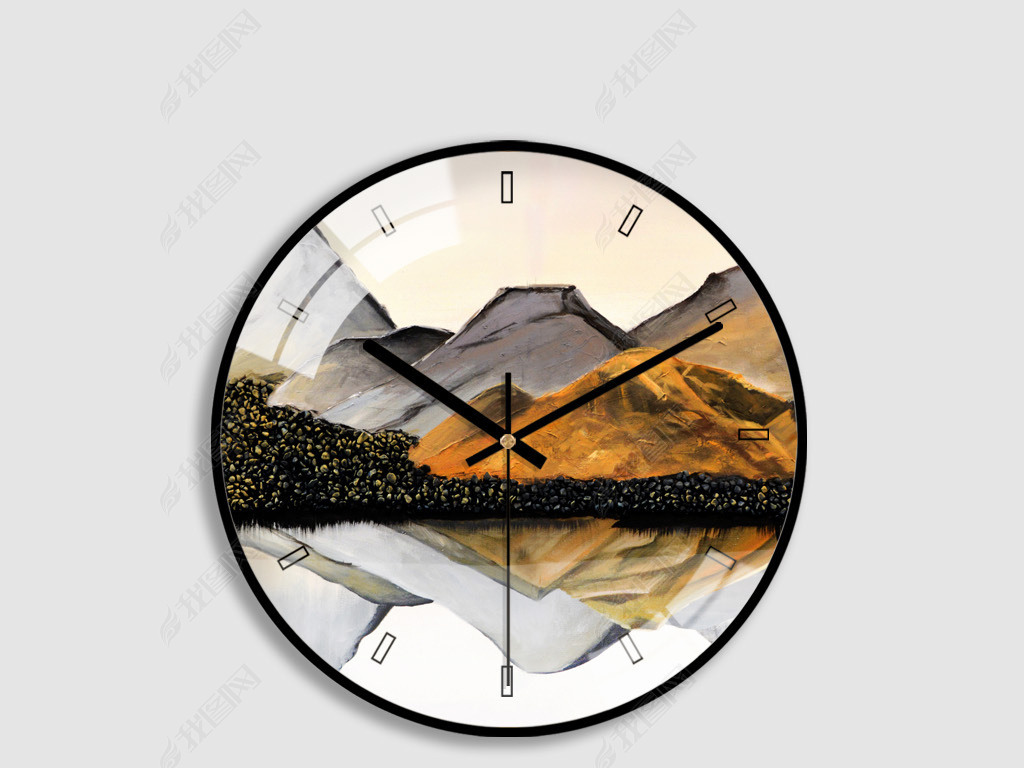 北欧抽象山水钟表装饰画