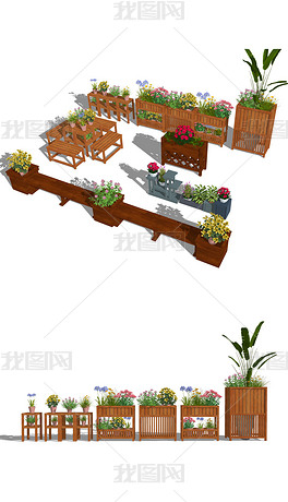 花箱组合、户外花箱、景观花箱、公园坐椅、防腐木花箱