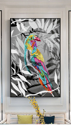 欧式现代简约手绘水彩鹦鹉油画抽象装饰画无框画