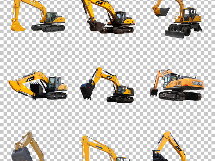 大型重工建筑施工机械挖掘机挖机png素材