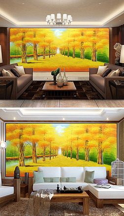 叶子背景超清竖屏壁纸背景墙|黄金满地玄关装饰壁画