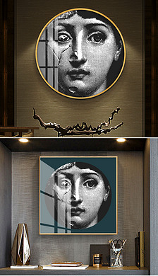 现代时尚北欧风格抽象人脸雕塑装饰画晶瓷画