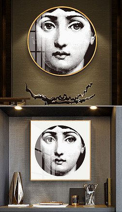 fornasettiy装饰画|现代北欧风格抽象人脸复古挂盘装饰画晶瓷画