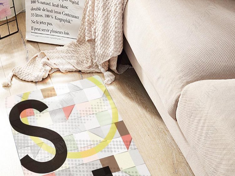 现代客厅几何英文地毯瑜伽垫厨房长条床边地毯