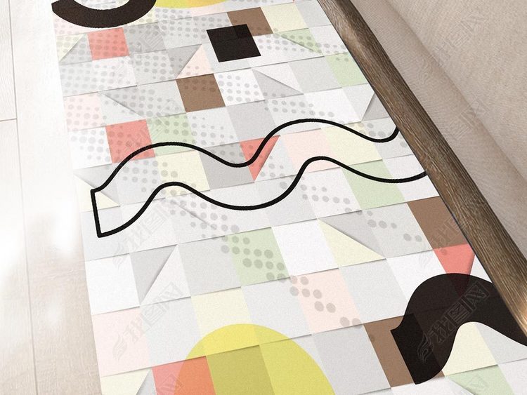 现代客厅几何英文地毯瑜伽垫厨房长条床边地毯