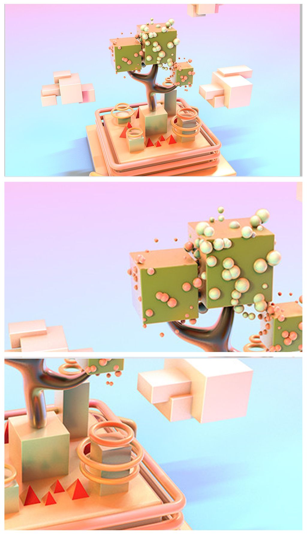 原创方块森林c4d创意电商促销海报栏目包装展览展示展板模型