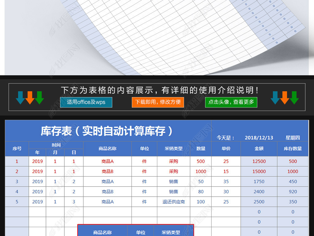 实时自动计算商品库存管理表格