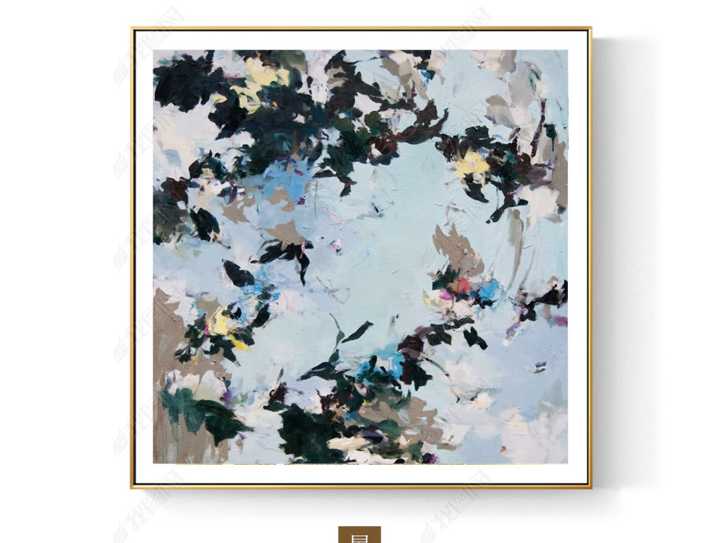 北欧简约手绘水彩花卉树叶抽象装饰画无框画