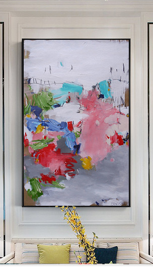 现代手绘水彩抽象色块油画北欧装饰画无框画