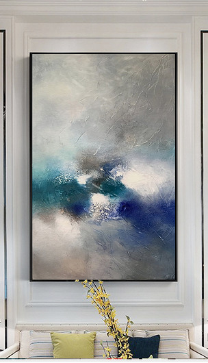 北欧简约手绘抽象蓝色水彩水墨后现代艺术装饰画