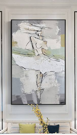 原创北欧简约手绘时尚美女人物剪影抽象油画装饰画版权可商用