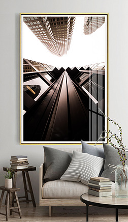 现代简约抽象城市建筑黑白建筑走廊装饰画