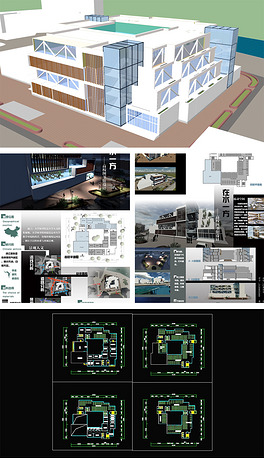 图书中心图书馆su模型 cad平面 排版