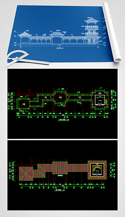 亭轩阁一体景观建筑结构cad施工图纸