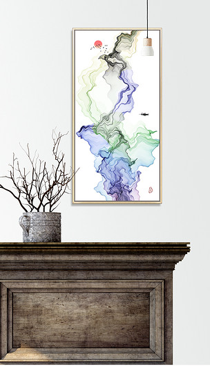 新中式意境水墨山水客厅装饰画禅意抽象挂画