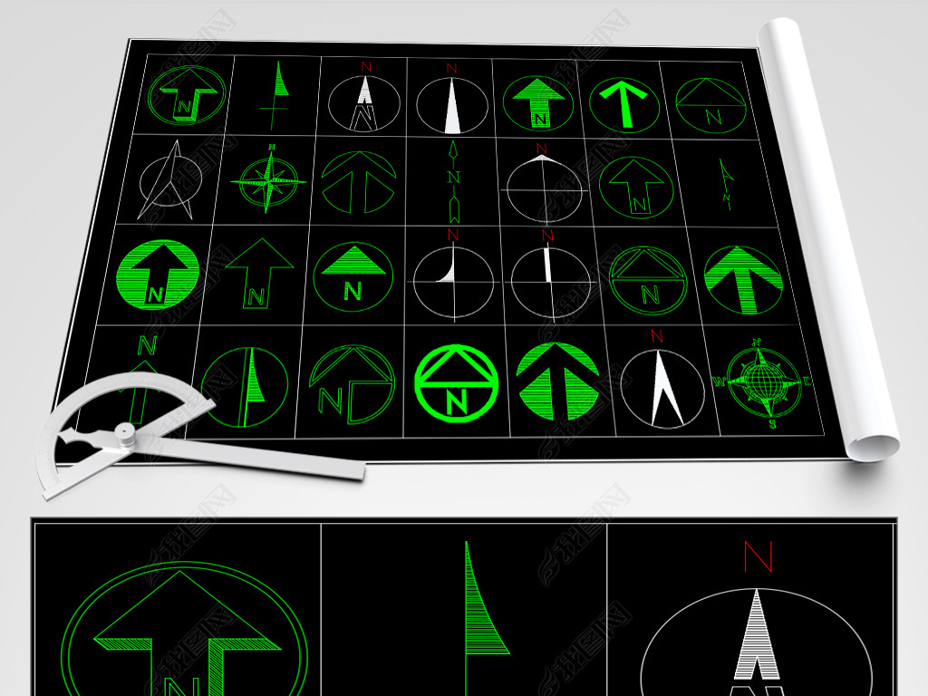 平面设计图纸平面图指北针cad图块