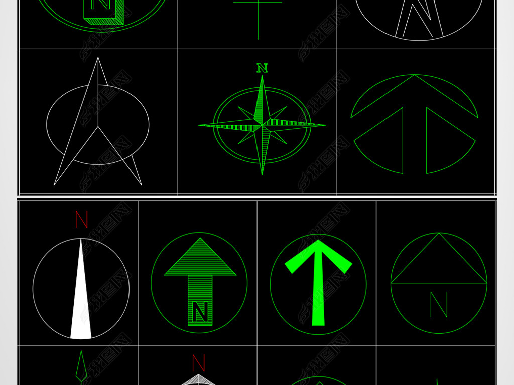 平面设计图纸平面图指北针cad图块