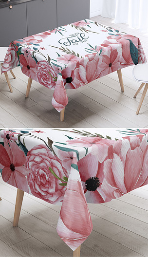 北欧风花卉叶子水彩桌布台布茶几布