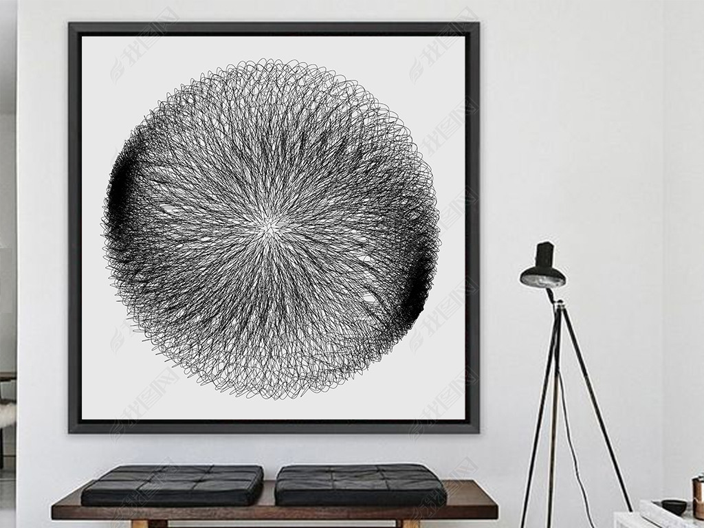 原创现代简约巨幅正方形黑白自由极简线条几何抽象装饰画