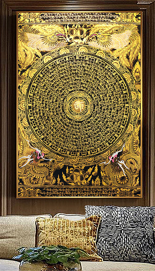 金色十字金刚杵经轮坛城西藏咒轮唐卡装饰画